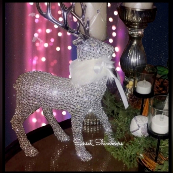 RHINESTONE Sparkle Glam Shimmer Luxe Silver Faux Fur Reindeer Large 13.25"H New - Picture 1 of 3